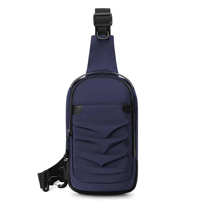 Small Batch Custom Wholesale Men's Chest Bag Waterproof Nylon Cloth Messenger Bag with Pleats Decoration