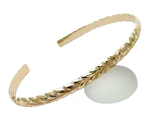 Custom Wholesale Gold Plated Plumeria Scroll Hawaiian Cuff Bangle for Women