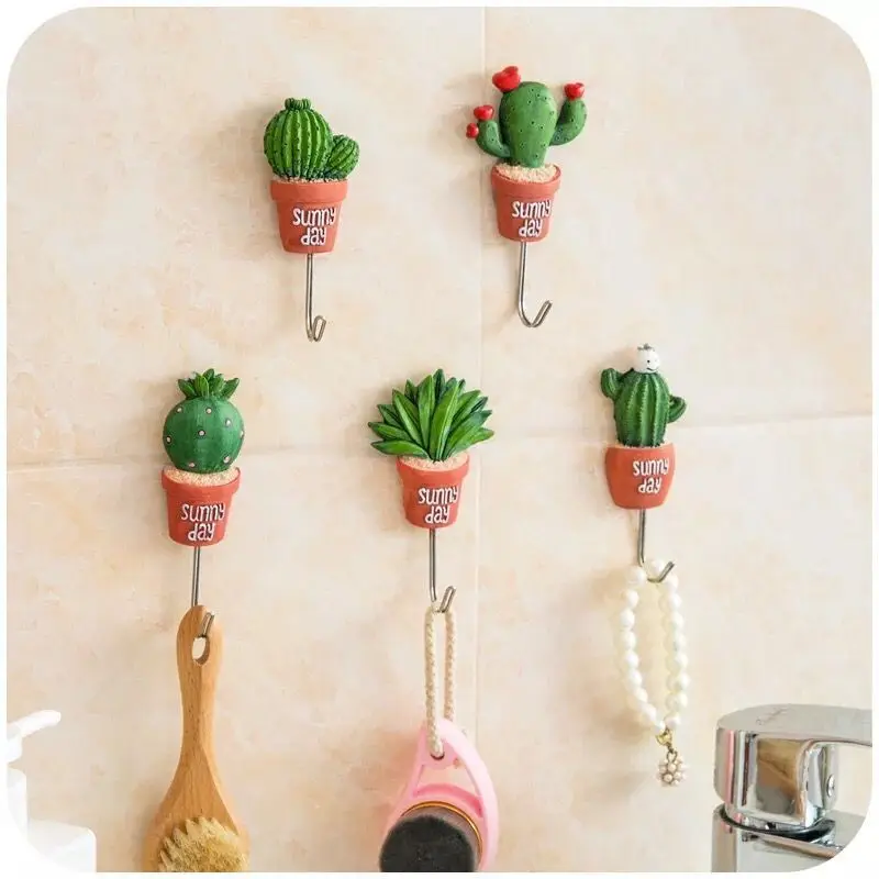 Potted cactus stainless steel hook strong non-stick hook kitchen nail free non-marking door behind the wall small stick hook