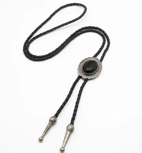 Hypoallergenic Eco Brass Custom Bespoke Western Cowboy Bolo Tie Black Onyx Obsidian Retro Fashionable Cuff Links Tie Clips