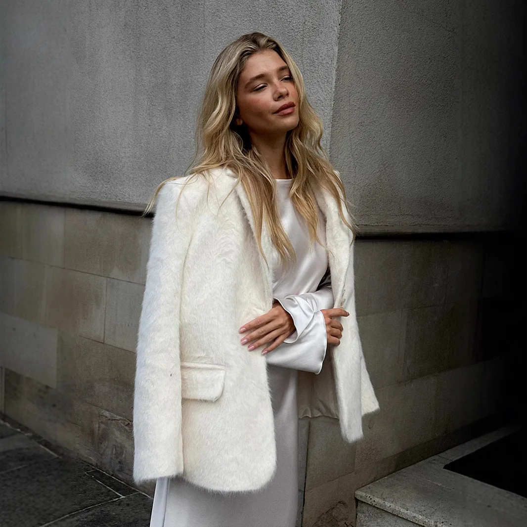 Loose Shawl Collar Breathable Single Breasted Fleece Coat 2025 Fall/Winter Long Sleeve Women's Long Coat