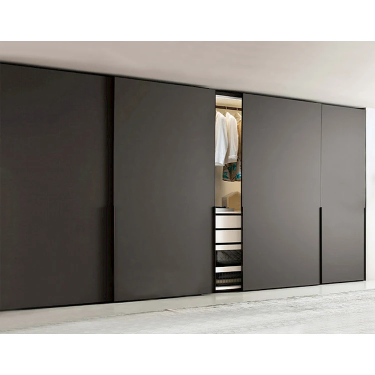 China Factory Custom Free Standing Two Sliding Doors Wardrobes Furniture Design Modern Bedroom Grey Wood Wardrobe