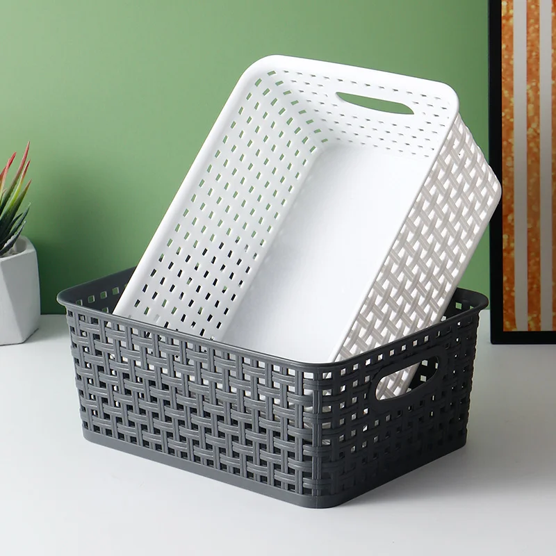 Rebrilliant Rattan Plastic Weave Basket, Storage Bins Organizer