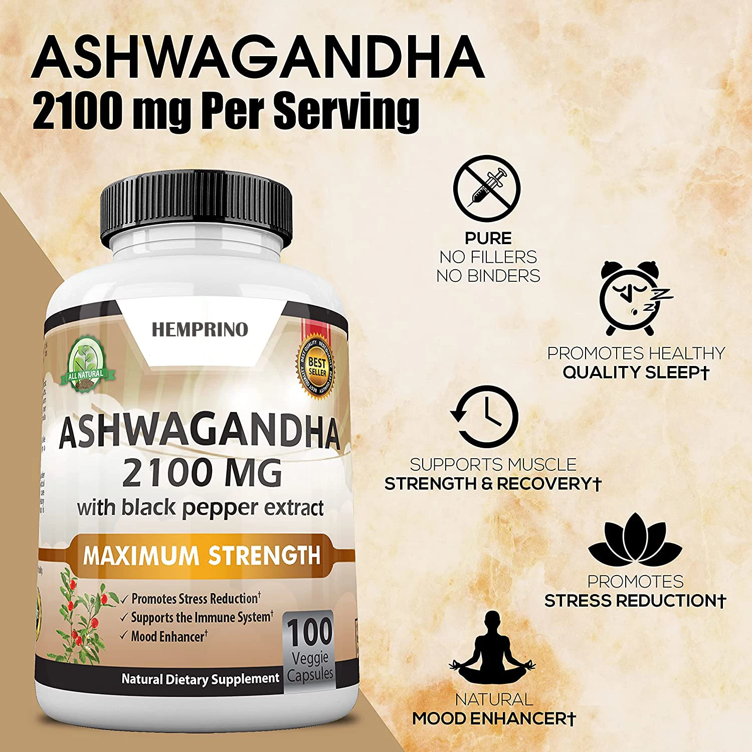 Pure Organic Ashwagandha Capsules 2100mg Vegan KSM-66 Capsules