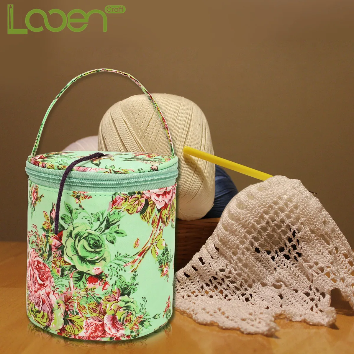 Sac Rangement Crochet LOOEN | Organisateur Aiguilles | Poche Zippée | Transport Projet