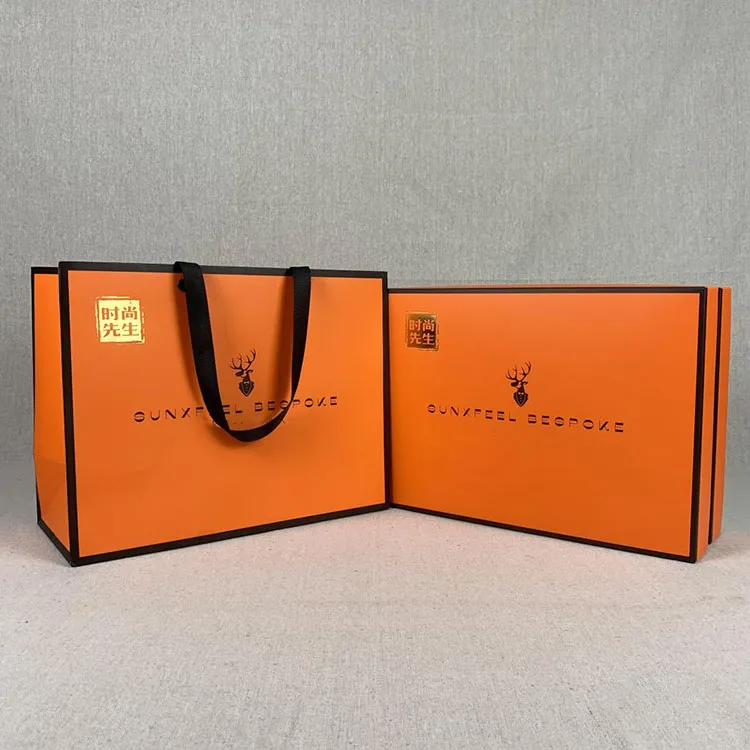 Orange gift bags | Lipack Top Grade Bags With Box Wholesale Assorted Paper Box For Clothes Clothing T-Shirt Packaging