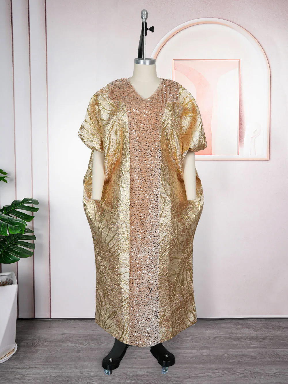 slim fit dress slacks Modest Gold Long Sleeve Gown Wedding Dresses 67024 High Neck – Viniodress main image 1