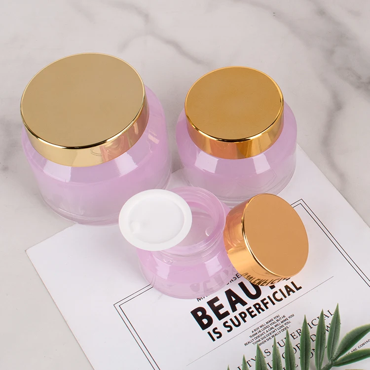 Aluminium gold cap Seven piece set matte/light pink cream jar glass bottle skincare packaging support custom factory