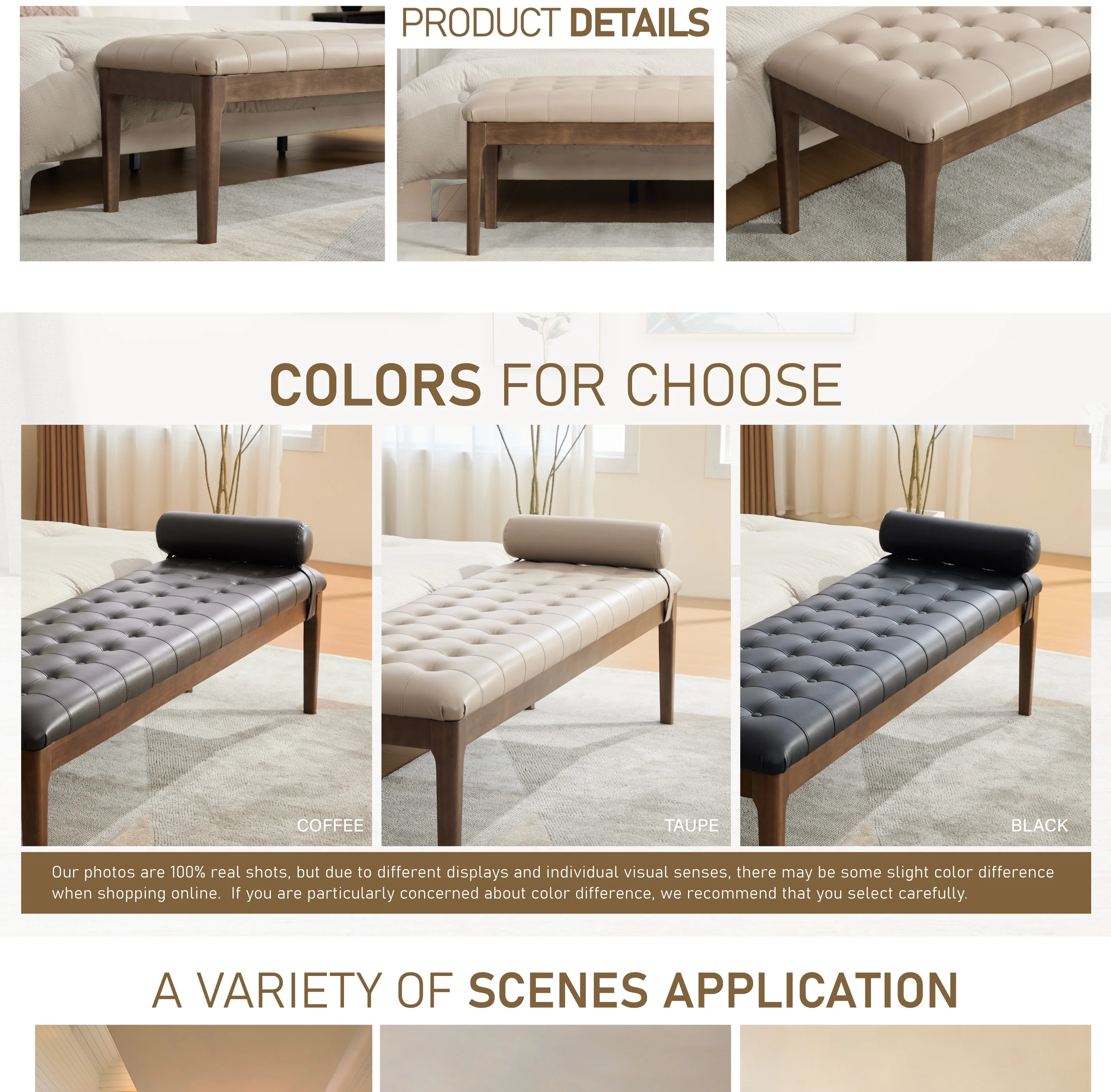 Elvarenae Varenne Tufted Accent Bench — product detail