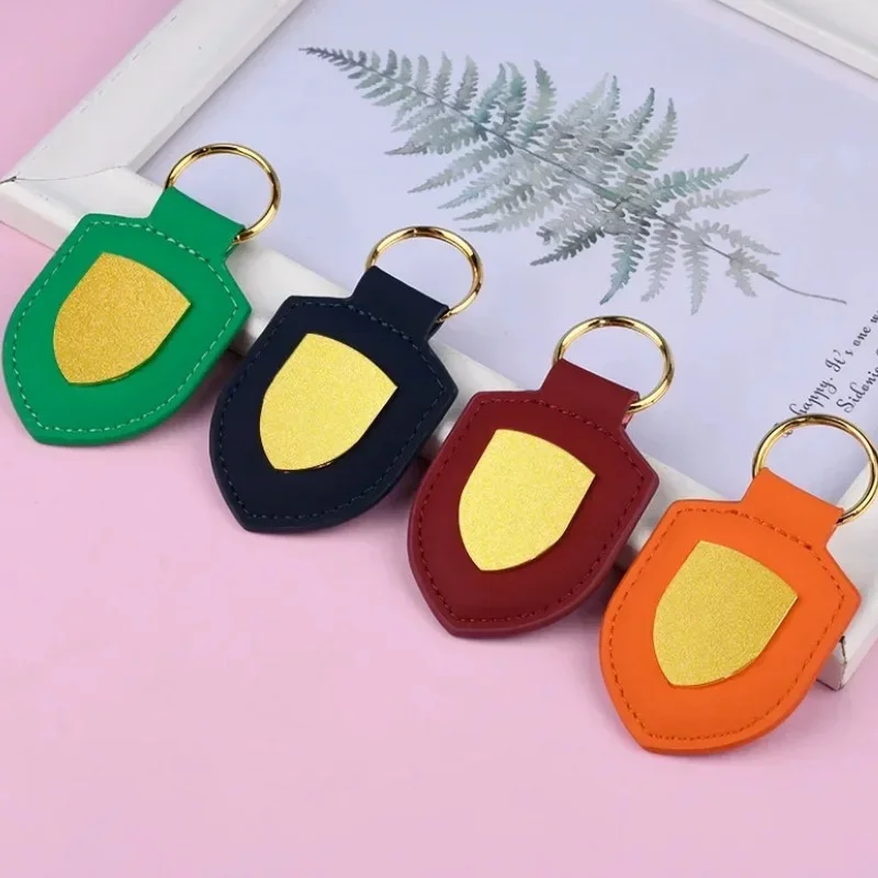 PU Leather Shield Keychain Personalized Creative Couple Pendant with Metal Keyring for Business Gifts