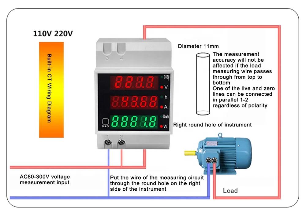 ac 110v 220v amperometro famiglia gradienter misuratore di potenza  voltmetro amperometro rilevatore di fattore di potenza d52-2047 guida  intelligente