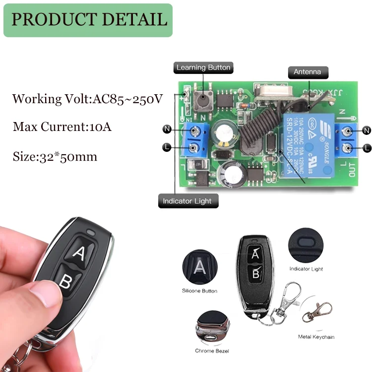 Diese 433Mhz RF Wireless Remote Control Switch ON\OFF AC85V