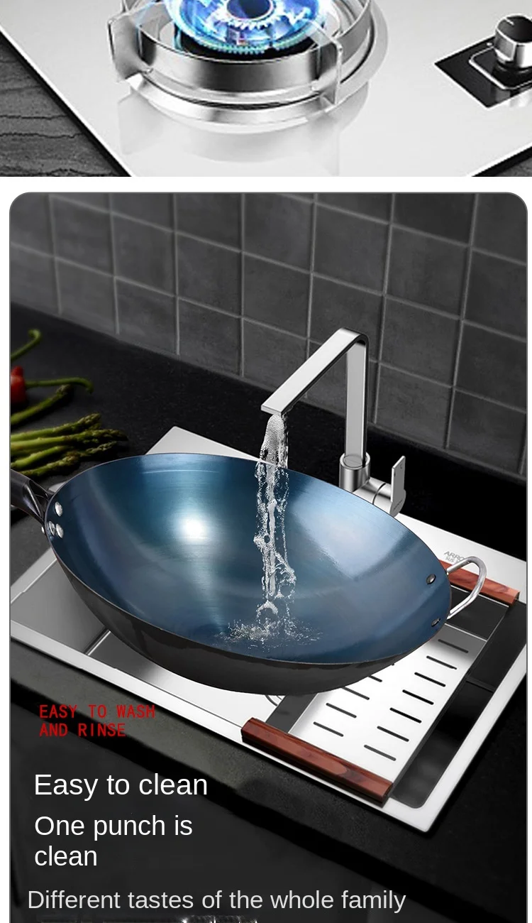 High Quality Pre Seasoned Carbon Steel Handle Hammered Chinese Wok Pan With Round Bottom