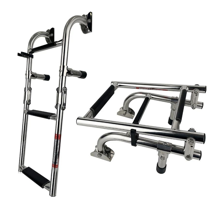 SeaLux Marine Deluxe Extra Drop Down 4-Step Slide Under Platform Mount Boarding Ladder With Retaining - View #2