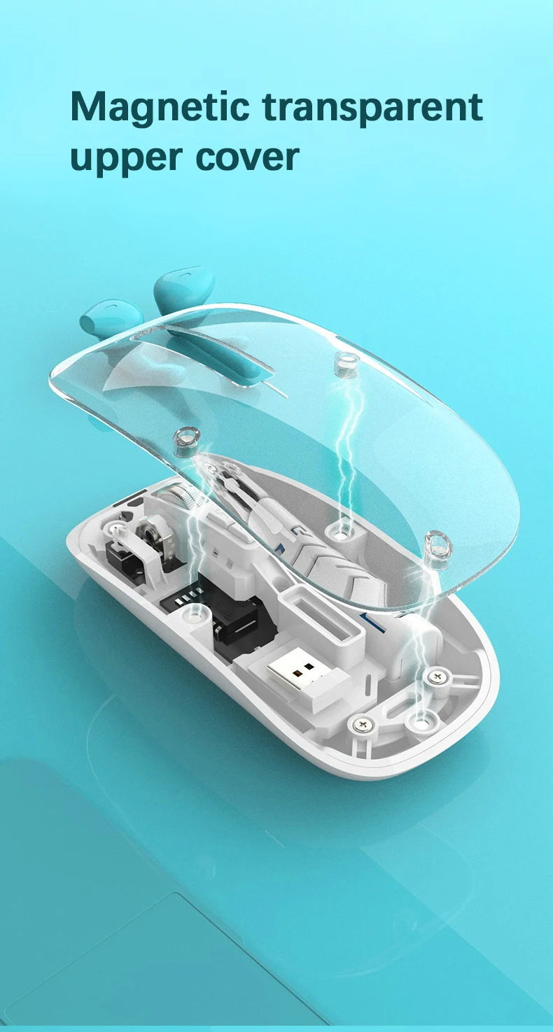 Silent Wireless Mouse Rechargeable Transparent Mouse Computer 18650 Wireless Mouse with Rechargeable Battery