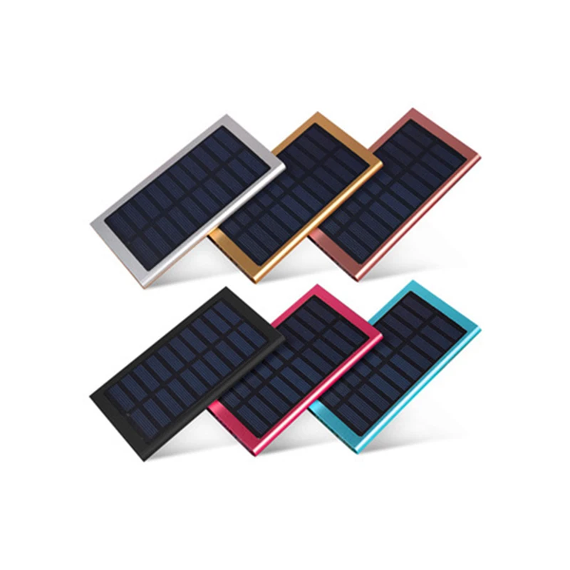 Aluminium Alloy Solar Charger Cell Phone Mobile Solar Ultra Slim Thin Power Banks 12000mah Dual Usb Mobile Power Bank