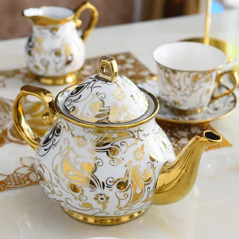 Arabic Ceramic Golden Tea Set with Teapot Milk Pot Sugar Jars