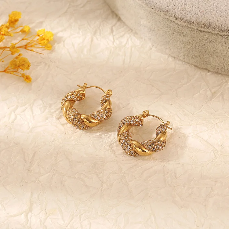 Fashion Twisted 14k Gold Color Hoop Earrings for Women Round Circle Statement Copper Zircon Vintage Jewelry Gift Wholesale
