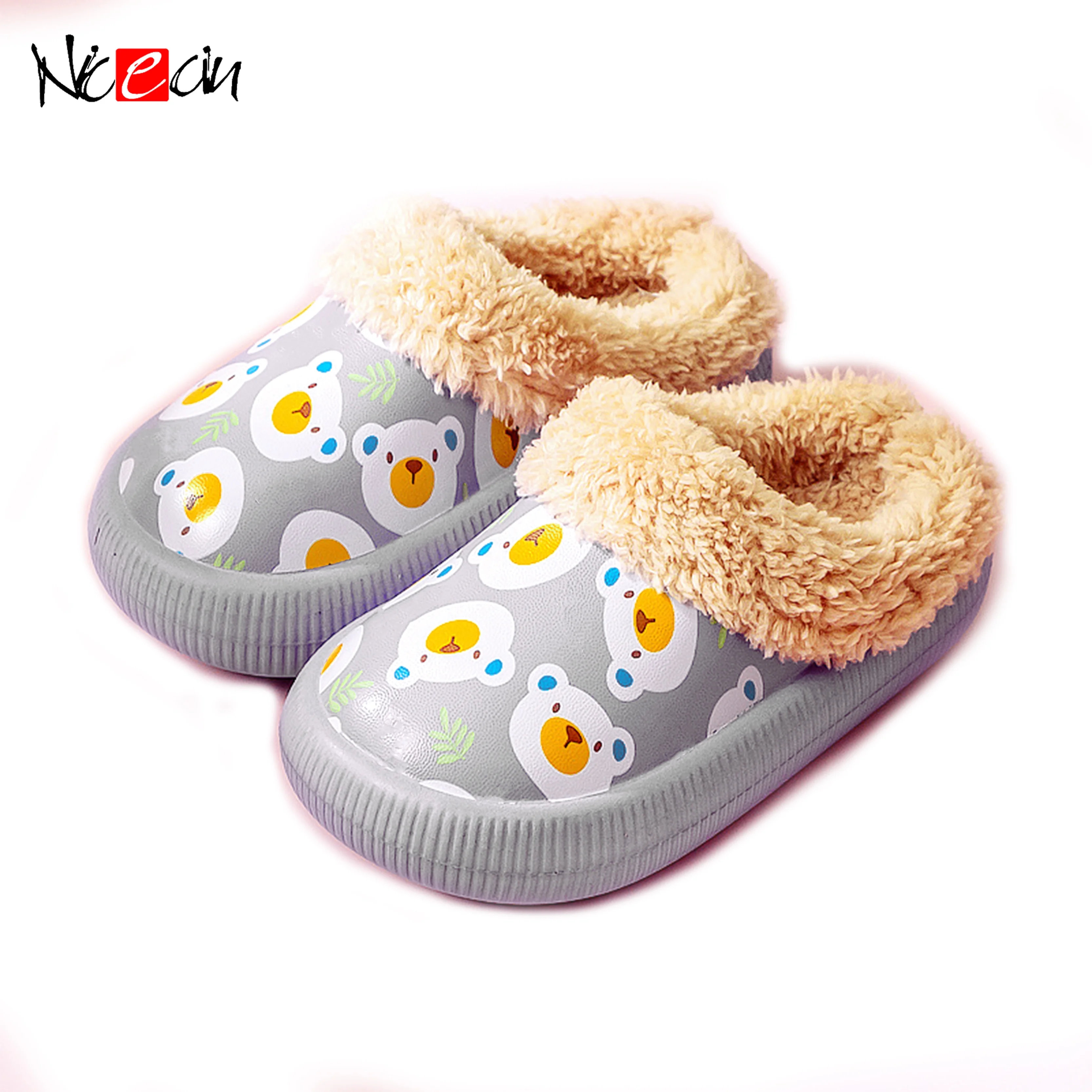 Зимние Детские домашние тапочки, Детская Хлопковая обувь, плюшевые теплые тапочки для девочек, домашние тапочки для мальчиков, симпатичная садовая обувь