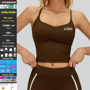 Custom Fabric Style Logo Thin-Strap Deep Cross-Body Yoga Bra Sujetador Deportivo Women Outdoor Casual Top Gym Fitness Sport Vest