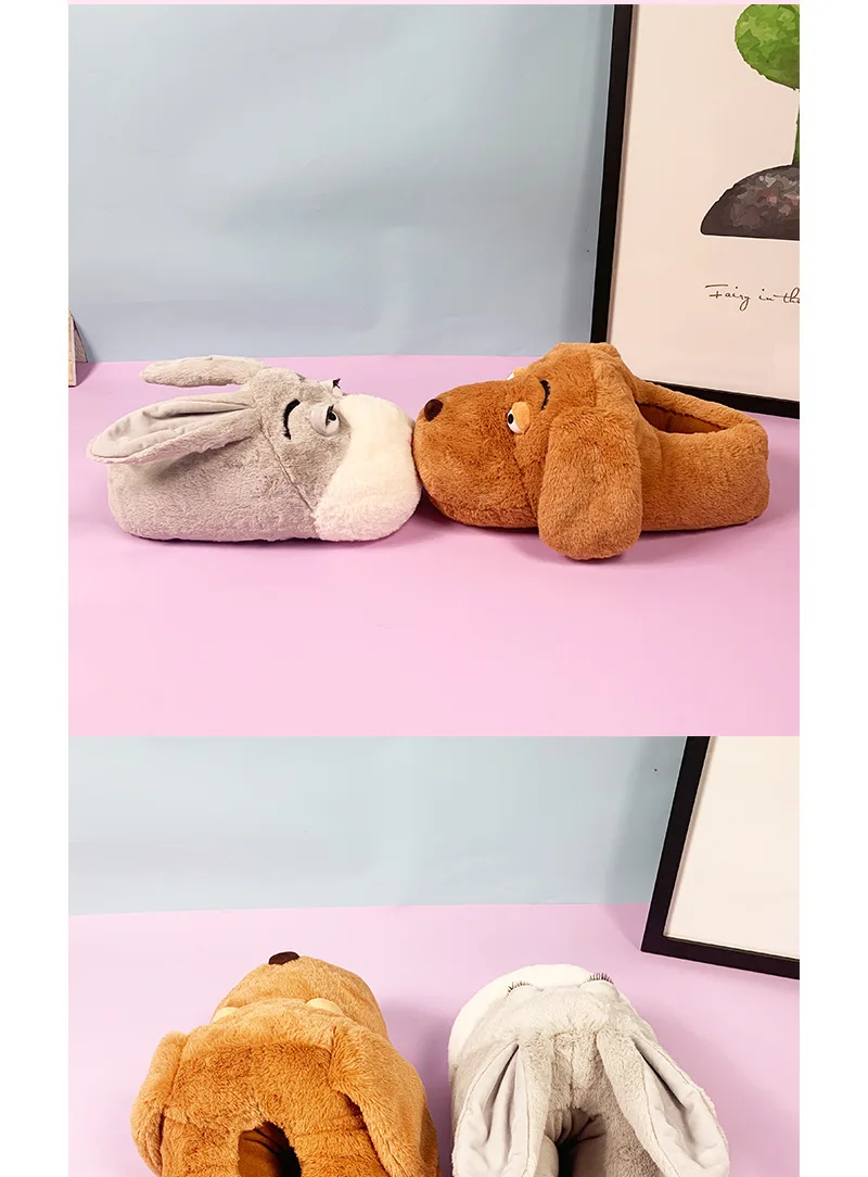 Wholesale Winter House Indoor Soft Anti-slip Fashion Faux Fur Slides Cartoon Cute Fluffy Teddy Bear Slippers