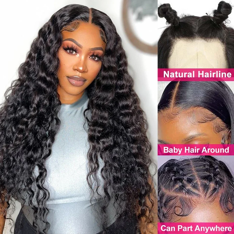 Curly Swiss Lace Wig Human Hair Deep Wave Brazilian Lace Frontal Water Wave Closure Wigs_voghion.com