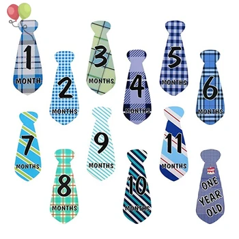 Convenient Design 12Pcs Baby Monthly Necktie Onesie Stickers - Monthly Milestone Belly Necktie Stickers -12 Months KD011