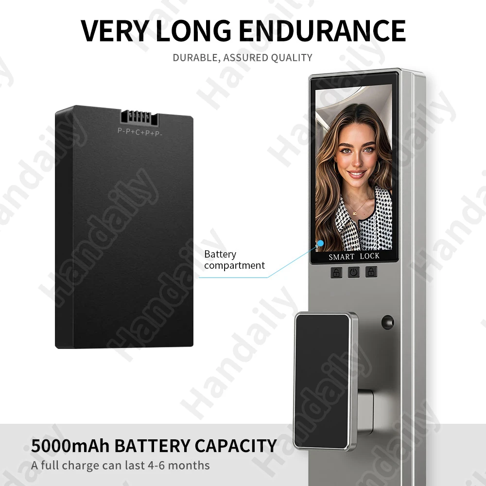 HanDaily Logo Custom Video Talking Smart Lock with Privacy Password Face Recognition Tuya Wifi Digital Locks H8