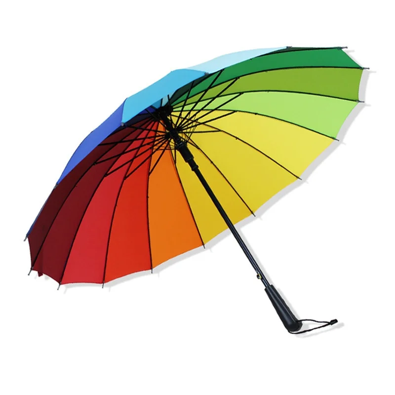 Wholesale 16K Rainbow 16-rib Semi-automatic Long-handled Alloy Advertising Umbrella with Custom logo Large Gift