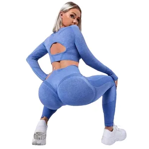 Women's Two-Piece High-Waist Yoga Suit Set Peach Hip Tight Elastic for Running Seamless Lightweight XXL Elastic Waist Solid