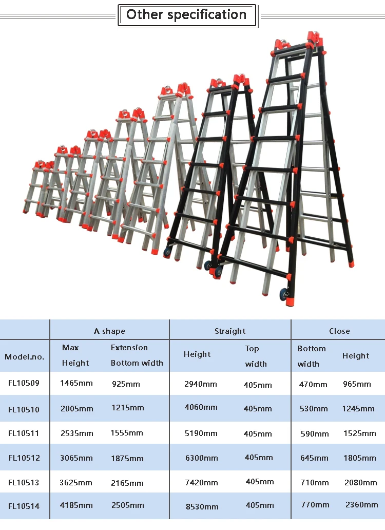 4x8 Black Multi Purpose Telescopic Aluminum Folding Ladder With Wheels ...