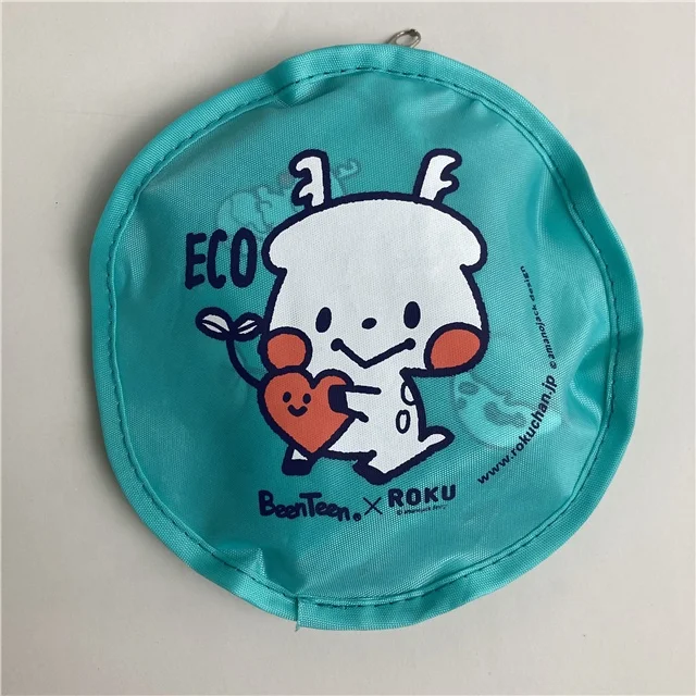 Foldable Reusable Bag Shopping Custom Eco Reusable Polyester  Grocery Shopping Round Shape Zipper Bag Foldable