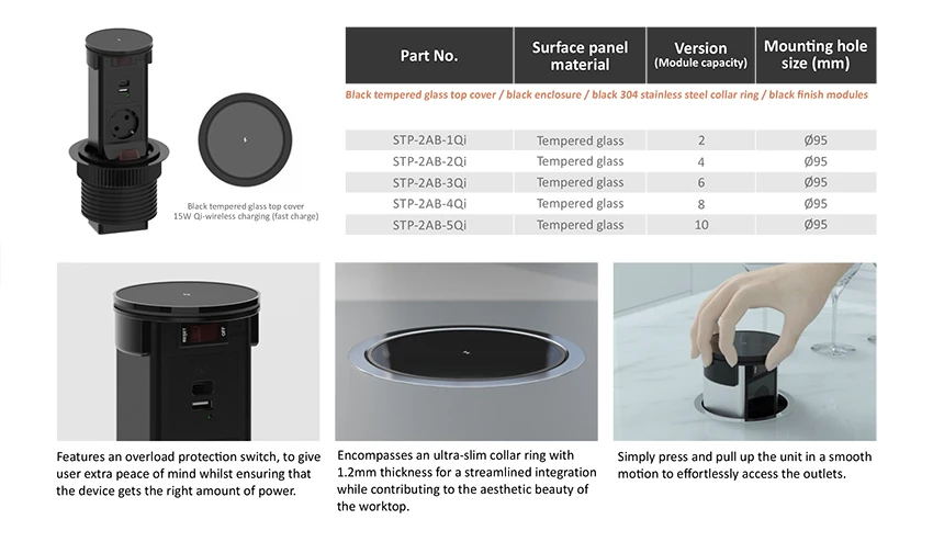 Office Desk Kitchen Island Retraction Socket Outlet 60mm Hole Pop Up ...