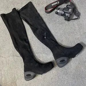 Autumn Winter New Fashion Over-the-Knee Faux Suede Stretch Boots Thick Sole Plush Lining Wedge Heel Sexy Plus Size Women's Shoes