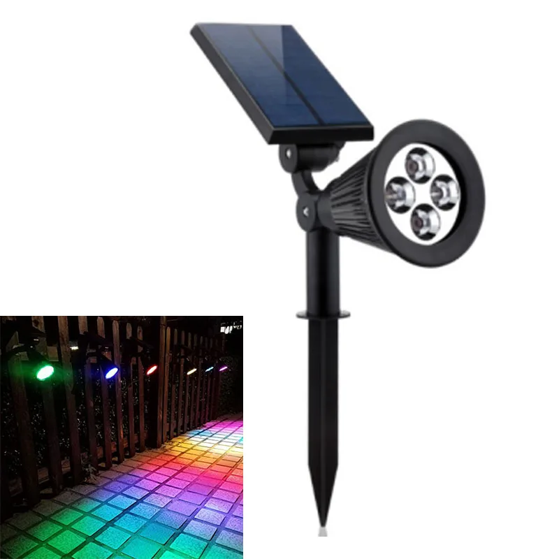 Waterproof 2 IN 1 Solar Lights Outdoor for Pathway Garden Patio Yard 7 RGB Color Changing Solar Powered Landscape Spotlights