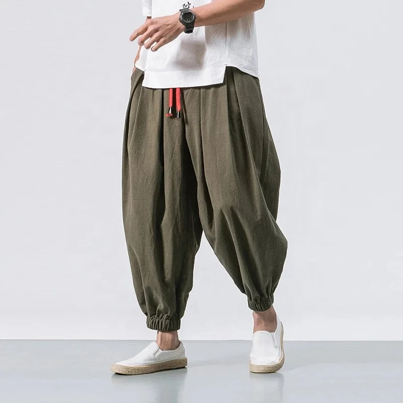 Summer Style Harem Pants Men Chinese Style Casual Loose Cotton Linen Sweatpants Jogger Pants Streetwear Trousers