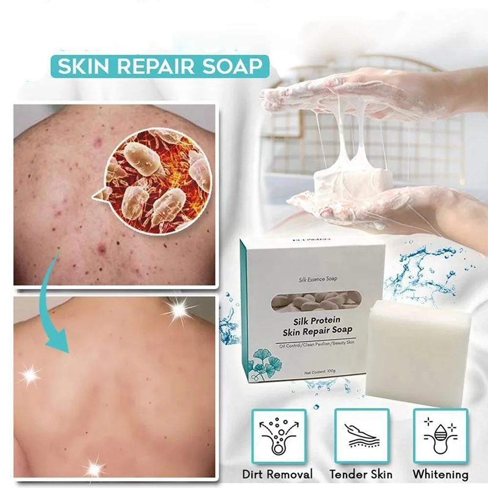 Silk Protein Skin Repair Soap Bar Handmade Silk Protein Foam Bath Skin Care Soap Natural Goat Milk Cleansing Whitening Soap