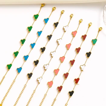 High Quality Fine Four Leaf Clover Jewelry  Luxury Designer  18K Gold Stainless Steel Girls Women Valentine Bracelet Necklace