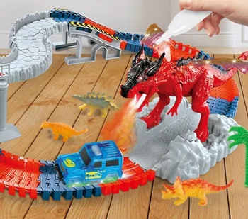 New Products Hot Sale Educational Dinosaur Toys DIY Flexible Track with Dinosaurs and 2 Dinosaur Cars For Kids Best Gift