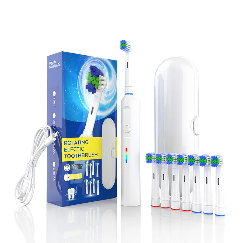 Deep Cleaning 45 Degree Oscillation Whitening Rotating Toothbrush Vibration Rotary Electric Toothbrush With 8 Toothbrush Heads