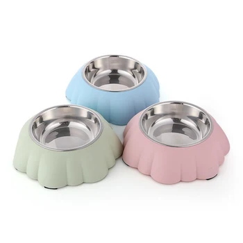 Lynpet Manufacturer New Design Flower Shaped Plastic Exterior Stainless Steel Dog Food Water Bowl Pet Cat Bowl