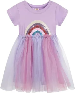 Customizable Wholesale Manufacture Sweet Sequined rainbow Tutu Girls Kids Dresses for Summer