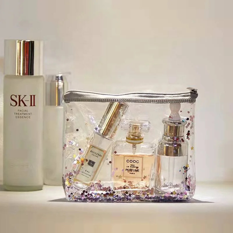 2022 New Trend Transparent PVC Liquid Glitter Clear Cosmetic Makeup Pouch