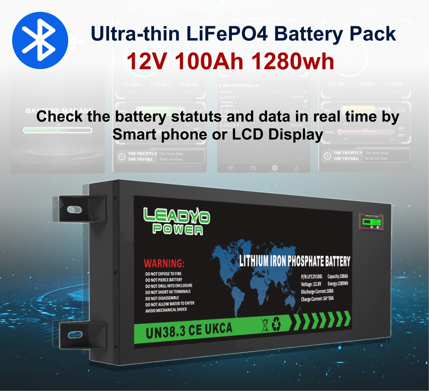 Slimline 12V 50Ah 100Ah 110Ah ultra thin slim line 12.8V 100ah Lifepo4 Batter Lithium 4WD Battery supplier