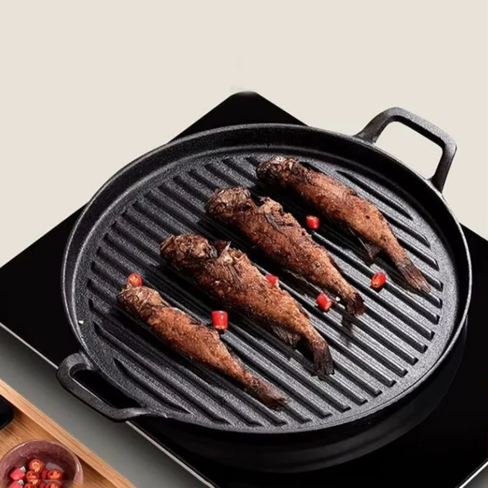 Outdoor Camping Round Cast Iron BBQ Grill Pan Durable Versatile