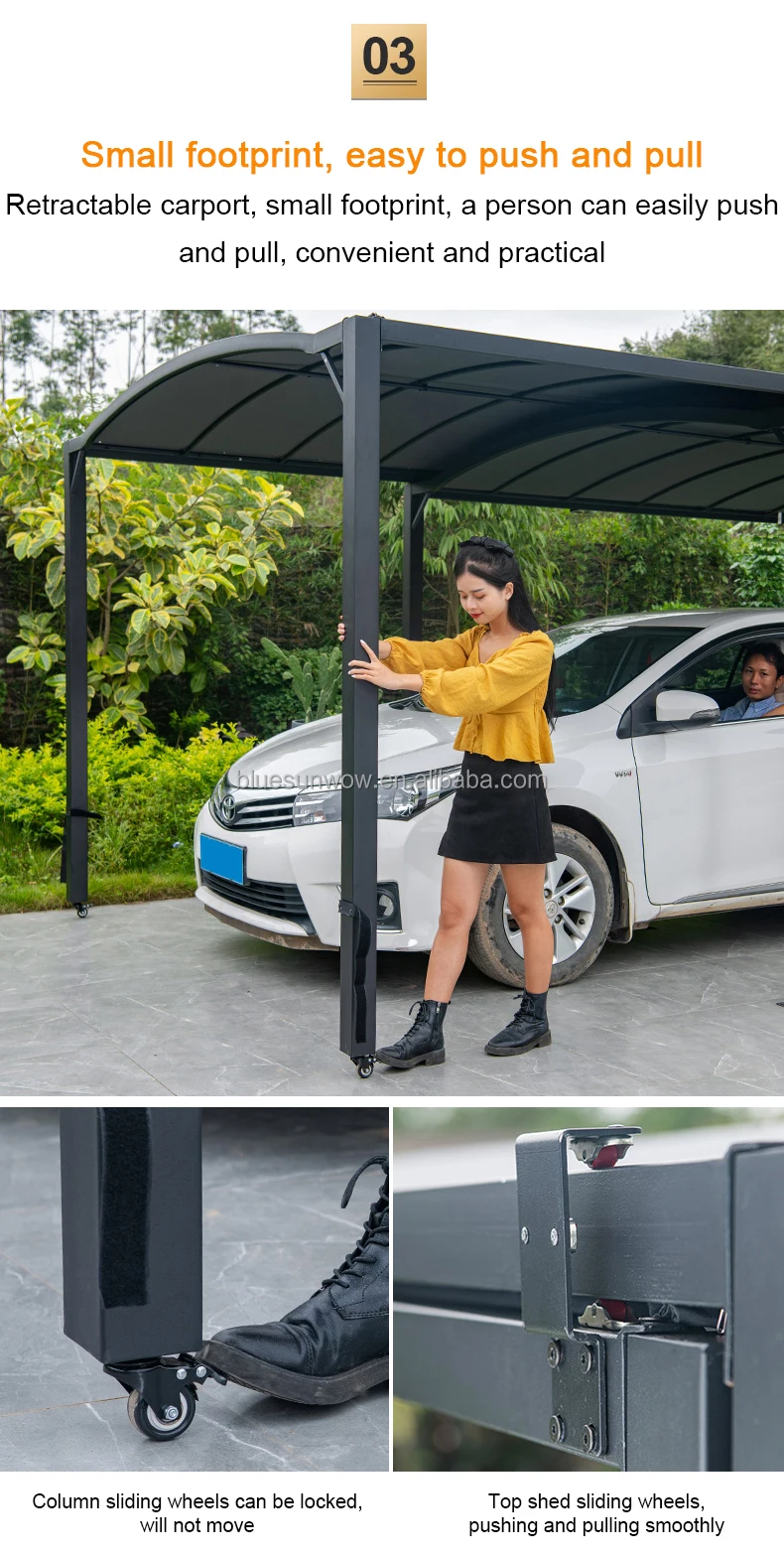 Outdoor Retractable Carport Portable Car Parking Shed Shade Rain Steel Parking Shed Design Car