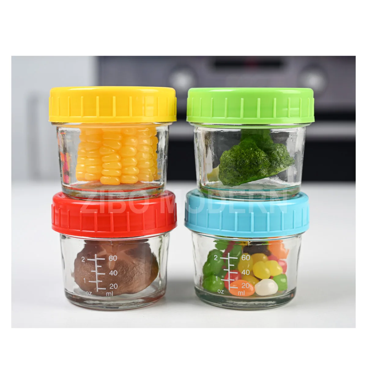 4 унции/120 мл стеклянная банка для детского питания, контейнеры для хранения детского питания с красочной крышкой, набор 12 канистр для детского питания