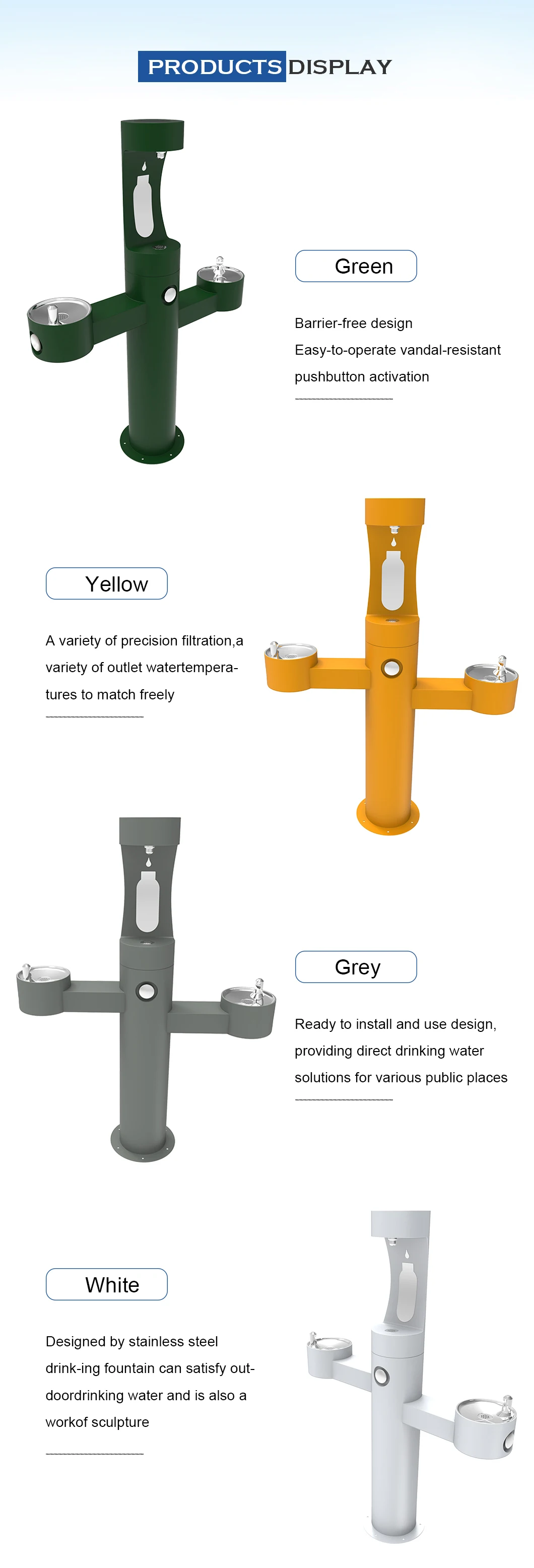 New Design Factory Direct Sales 304 Stainless Steel Double Tray Commercial Outdoor Straight Drinking Fountain details