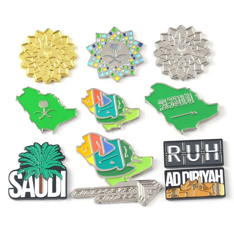 Custom Logo Saudi Uae Oman Bahrain National Day Brooch Flag Souvenir Magnetic Lapel Pin Badge Metal Enamel Pin
