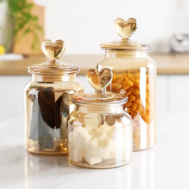 Wholesale Kitchen Glass Storage Jar Transparent Amber Food Container featuring 22oz 32oz Capacity